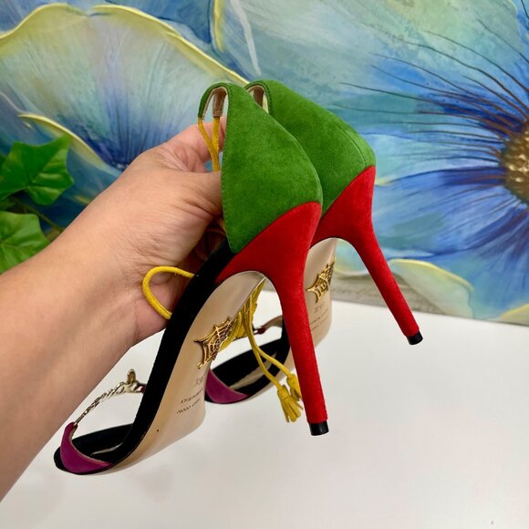 Charlotte Olympia Lets Dance Suede Heeled Sandals in Black Multi Size‎ 36.5 - Picture 11 of 14